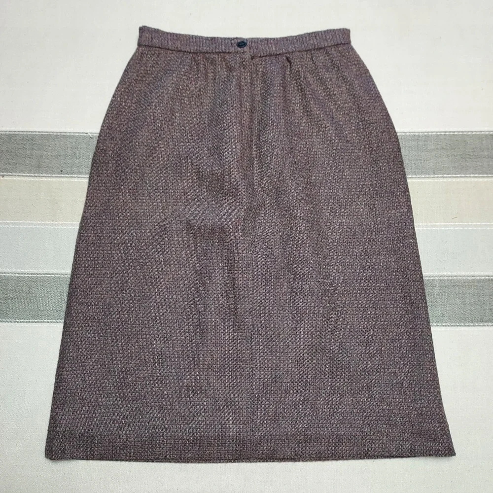 Oscar de la Renta Rayna Wool‎ Tweed Suit Jacket Blazer Pencil Skirt Set Gray 7/8